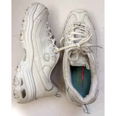 White Sketchers D'Lites Running Shoes Women's Sz 9.5 White/Silver Sparkle Accent