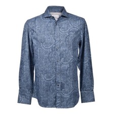 BRUNELLO CUCINELLI MEN'S BLUE PAISLEY DENIM-STYLE SHIRT MSRP 995