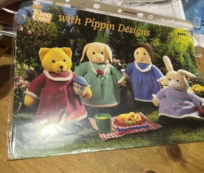 Vintage Pippin Designs Toys Strickmuster Puppe Bär Hase Schwein King Cole 