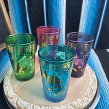 Disney Aladdin Moroccan Tea Glasses Set 4 Gold Trim 8 oz  Jasmine Gene Abu Rajah