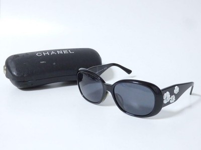 Chanel 5113 c.501/87 Black Camellia Coco Mark Oval Sunglasses