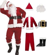 Santa Claus Costume Christmas 9Pcs Santa Suit for Adult Men with Beard Belt H...