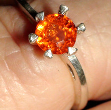 1.17 ct BEAUTIFUL ORANGE FANTA SPESSARTITE GARNET RING 925 STERLING SILVER. 7.5