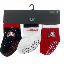 Nike Air Jordan Baby No Slip Ankle Socks 3 Pair Splattered Red Black 6-12 Month