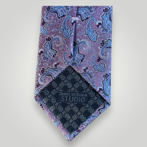 Daniel De Fasson Studio Tie Pink Blue Paisley Handmade 100% Silk 59” x 3.5” - Picture 6 of 8
