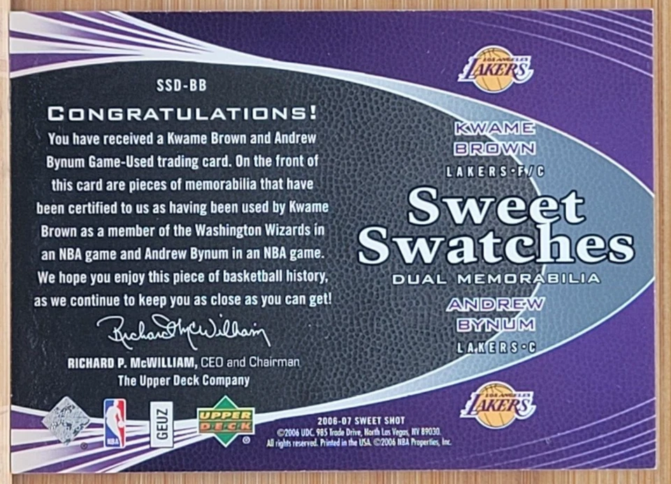 2006-07 SWEET SHOT ANDREW BYNUM KWAME 棕色双场比赛二手球衣甜品 — 第 2/2 张图片