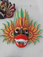 15 Inches Sri Lankan Handmade Traditional Wooden Mask Handcrafted Vibrant Wall