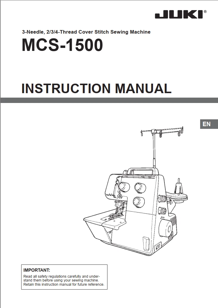 Juki MCS-1500 Sewing Machine Printed Manual User Guide