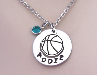 Personalized Basketball Necklace with Birthstone, Custom - Main Image