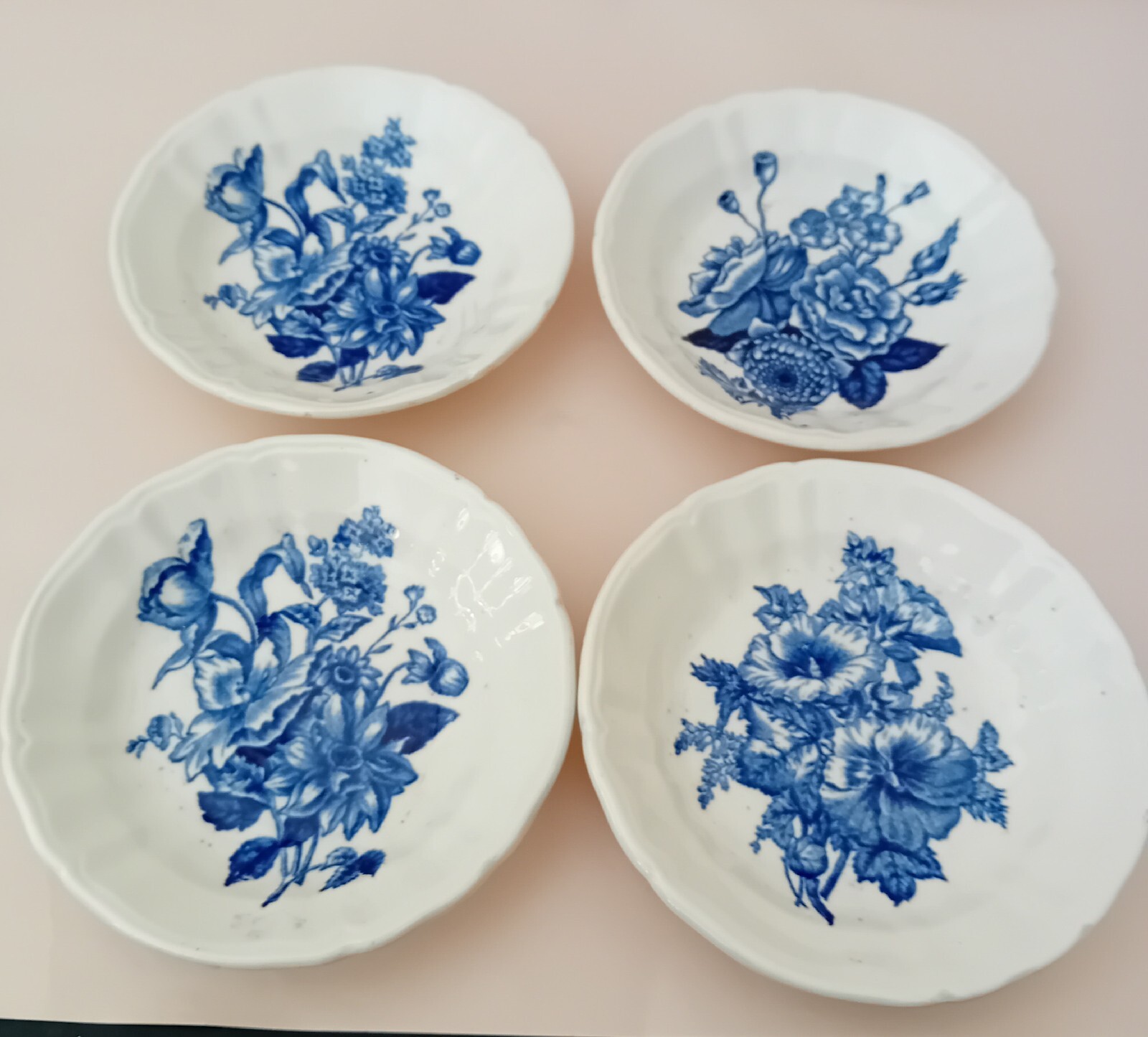 S. C. R Società Ceramica Richard 4 coppette antiche decoro Fiori blu...