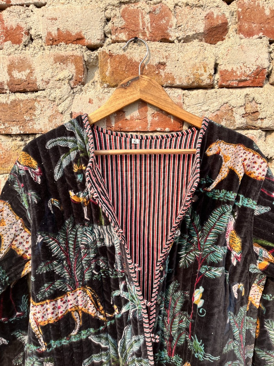 Indian Black Tiger Quilted Velvet Jacket Handmade Jacket Indian Black Tiger Quilted Velvet Jacket Handmade Jacket