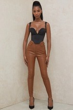 New House Of CB CORA Tan Vegan Leather Trousers Size XS (US 2-4)