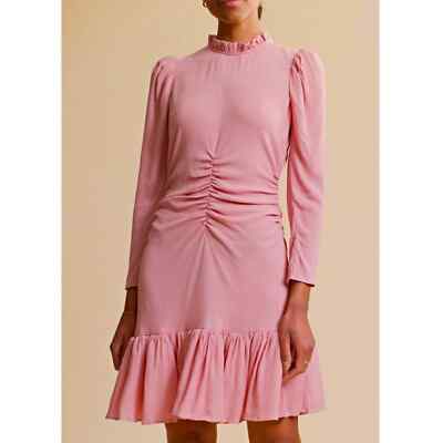 ByTimo Bubble Viscose Shirred Ruffle Long Sleeve Pink Mini Dress Sz S NWT |  eBay