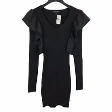 Jealous Tomato Black Bodycon Sweater Dress Ruffle Long Sleeve Rib Knit Women's M