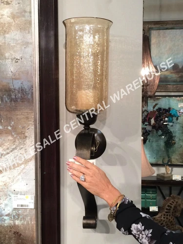 MID CENTURY STYLE XXL 30" ANTIQUED METAL GLASS GLOBE WALL CANDLE SCONCE 19150 - Picture 1 of 4