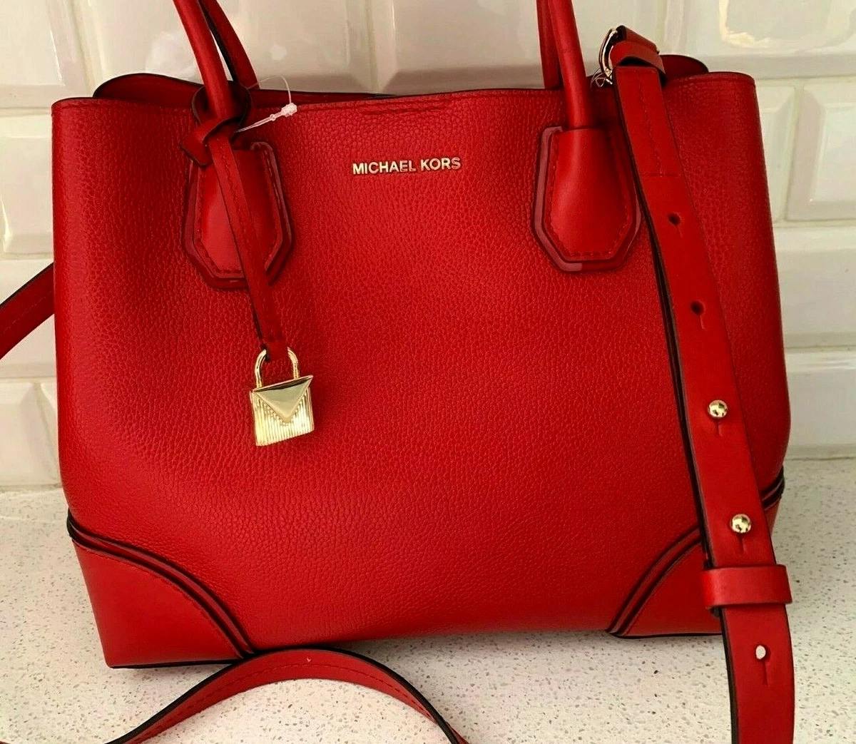 NEW! MICHAEL KORS MERCER GALLERY MEDIUM CENTER ZIP TOTE BRIGHT RED NWOT!