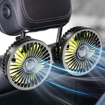 Car Fan for Backseat 3 Speeds Rotatable USB Dual Head Cooling Fans for Kids Baby