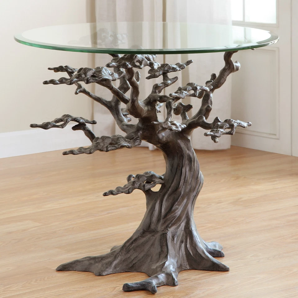 Beauty Of Nature In House Aluminum Cypress Tree End Table With Mirror Top - Image 2 of 2