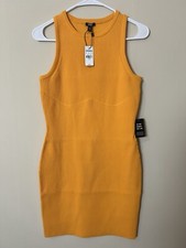 New Express Ribbed Body Contour Bodycon Dress Orange - Small