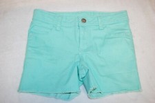 Girls MINT GREEN JEAN SHORTS Frayed Hem Cut Offs ADJ WAIST 5 Pocket SIZE 14