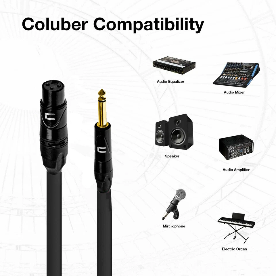 3-Pin XLR Female to 1/4" TS Male Unbalanced Mono Cable Custom Length, Color Cord - Image 3 of 4