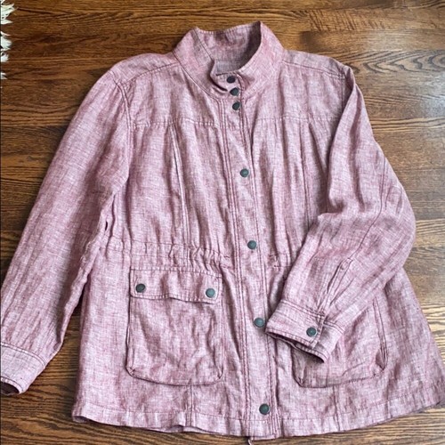 Nordstrom Caslon Cinch Waist Linen Utility Jacket Pink Women's Size 1X / XXL - Picture 4 of 10