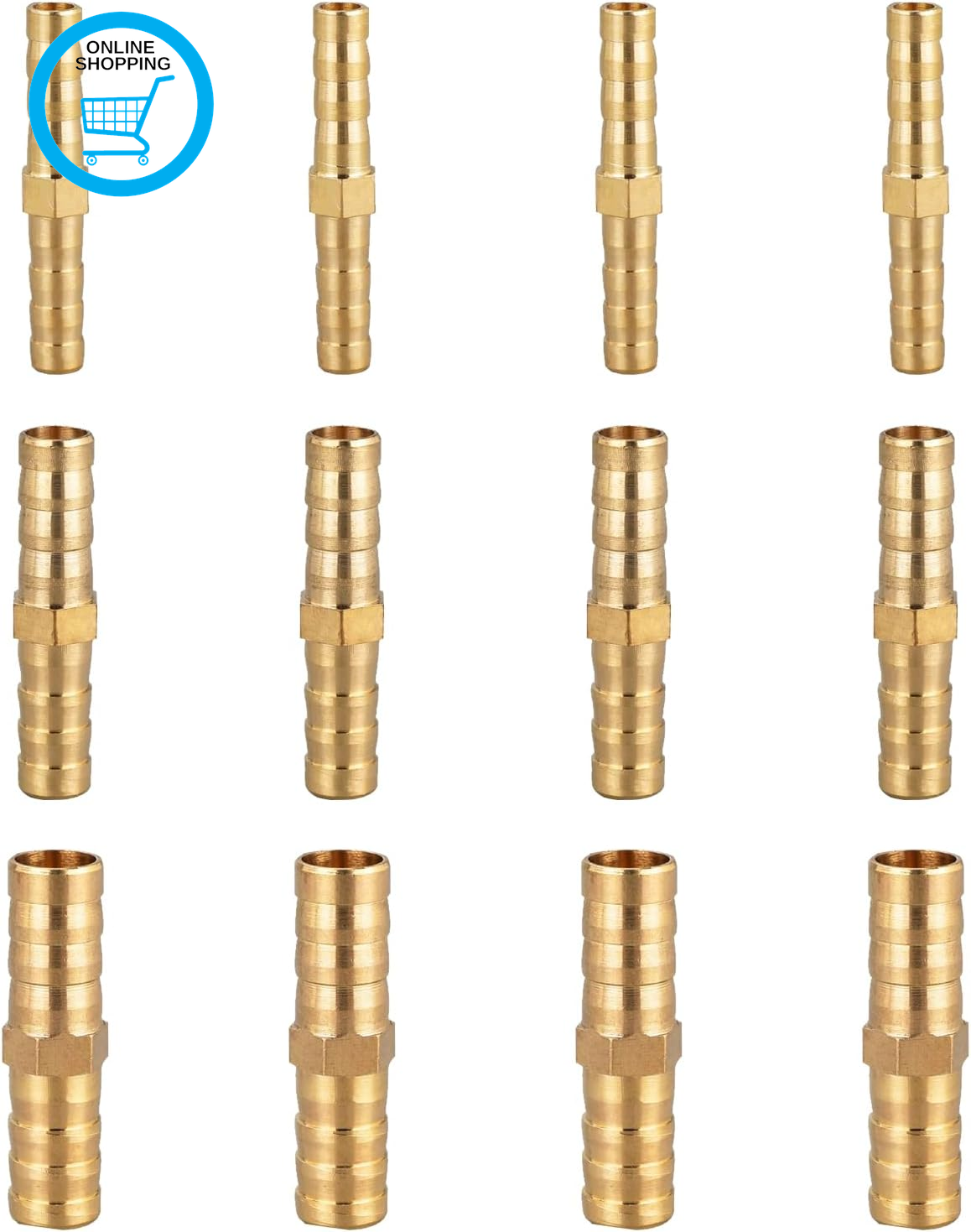12 Pcs Barb,Hose Joiner Connector 6Mm 8Mm 10Mm Brass Barbs Splicer Fitting Hoses