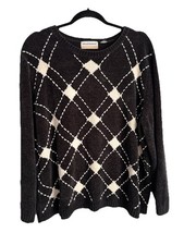 ALFRED DUNNER Black White Grid Pullover Cozy Knit Chenille Sweater Sz 1X