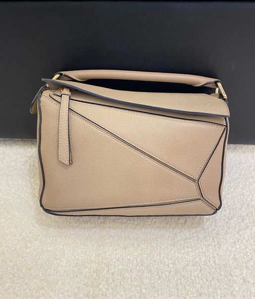 Authentic Pre-owned Loewe Puzzle Small Beige Grained Leather Crossbody Handbag