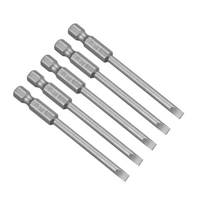 5 Pcs 1/4'' Hex Shank 75mm Length Magnetic SL4 Slot Head Screwdriver Bit