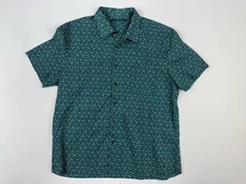 Perry Ellis Shirt Cotton Button Front Short Sleeve Blue Teal Shirt Size XL