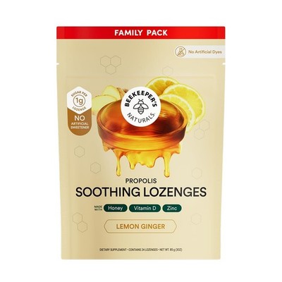 Beekeeper's Naturals Throat Soothing Honey Cough Drops, Lemon Ginger 24 Ct | Imm