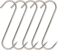 Meat Hooks 8" 5mm  Heavy Duty Butcher hooks  -  BBQ Hanger 5pk (150lb)