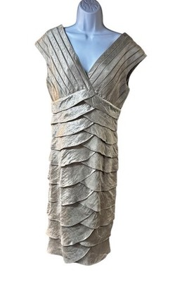 Cache Women's Size 12 Ruffle Tiered Layered Cocktail Metallic Dress Champagne