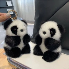 NEWAdorable Panda Keychain 13cm Plush Faux Mink Fur Car Keys Cute Bag Charm Gift