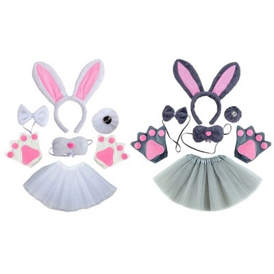 Easter Bunnies Costume Set Headband Tail Gloves for Halloween Party