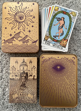 1910 Vintage Classic Tarot 78 Cards Gold Tin with Double Side Purple Graph