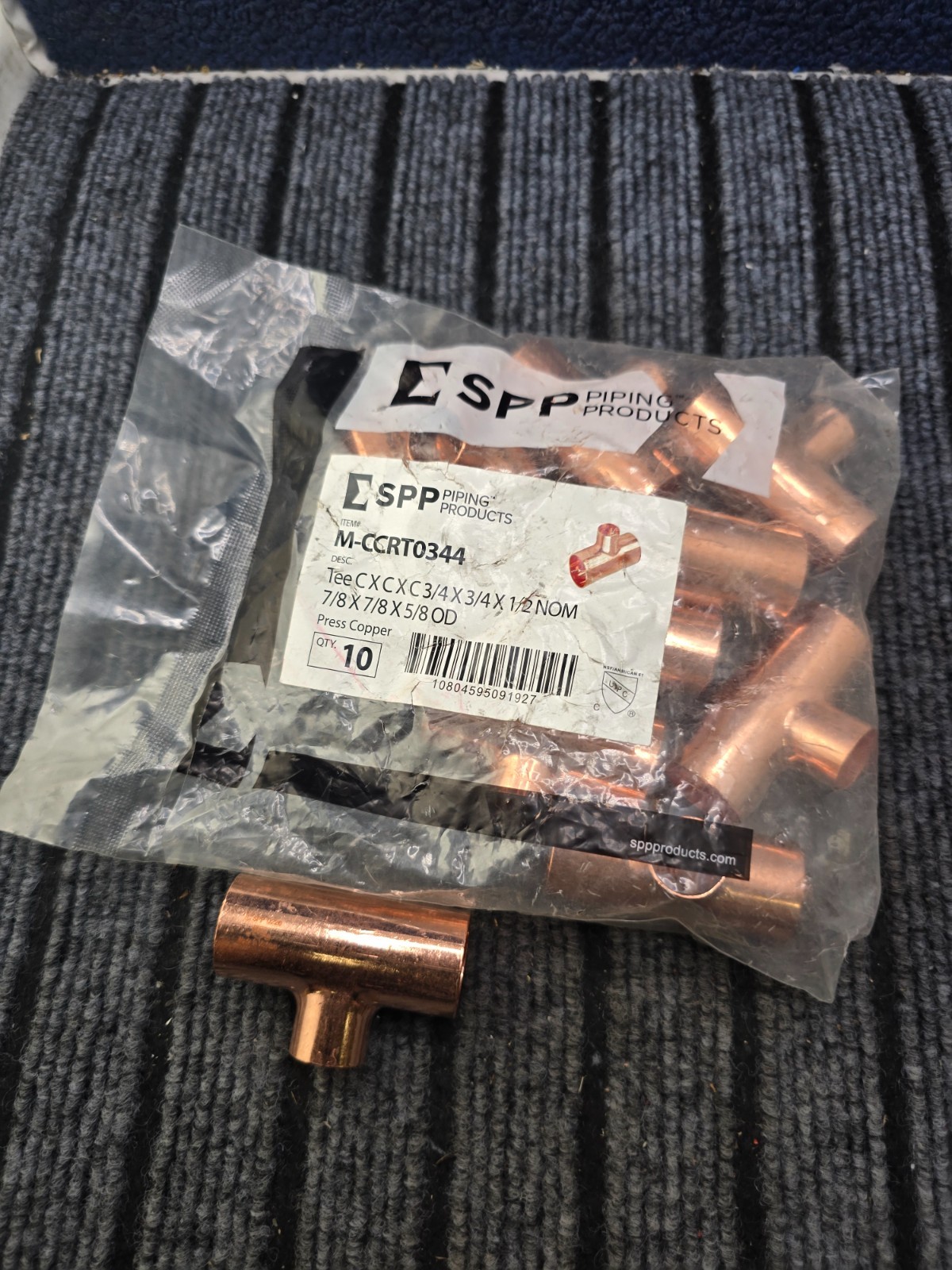 (QTY 10) SPP M-CCRT0344 3/4" x 3/4" x 1/2" Sweat Copper Reducing Tee Fittings