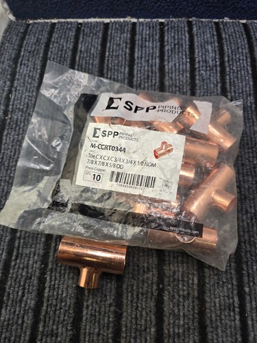 (QTY 10) SPP M-CCRT0344 3/4" x 3/4" x 1/2" Sweat Copper Reducing Tee Fittings