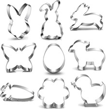 Easter Cookie Cutters Set-9 Piece, Dish washer Safe, Egg Bunny Flower & More