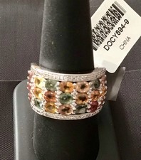 4.70ctw Oval Multi Sapphire W/.23ctw Diamond 925 Silver Ring Size 9