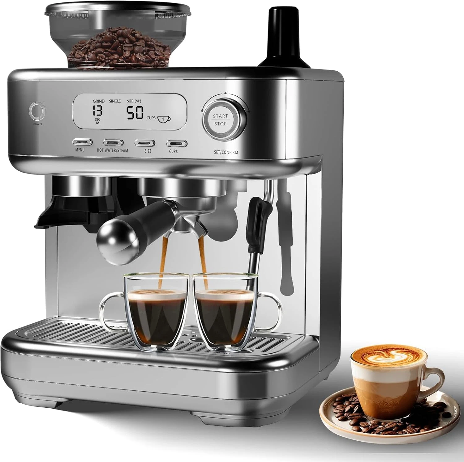 Automatic Espresso Machine with Grinder, Frother & 78 OZ Water Tank