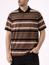 Old School Striped Pique Polo Shirt - Mocha VB-0005
