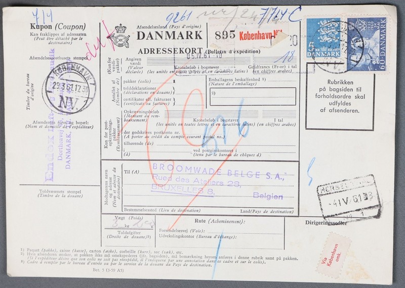 MayfairStamps Denmark 1961 Copenhagen to Brussels Belgium Registered Parcel Rece