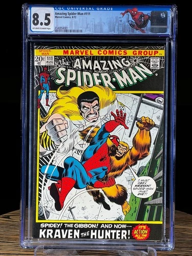 AMAZING SPIDER-MAN #111 Aug 1972 CGC 8.5 Kraven The Hunter Gibbon