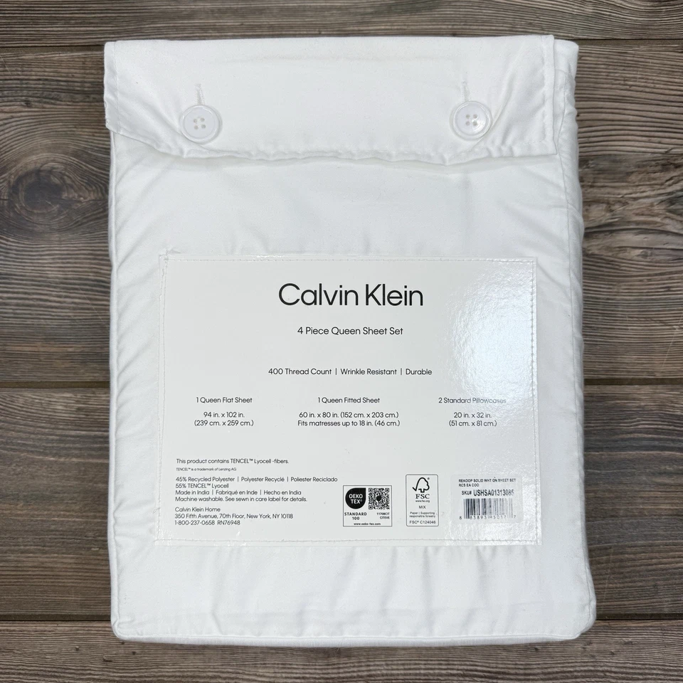 CALVIN KLEIN 4 изделия королева простыни комплект 400 нитей Tencel смесь белый новый с Ярлыками - Изображение 3 из 4