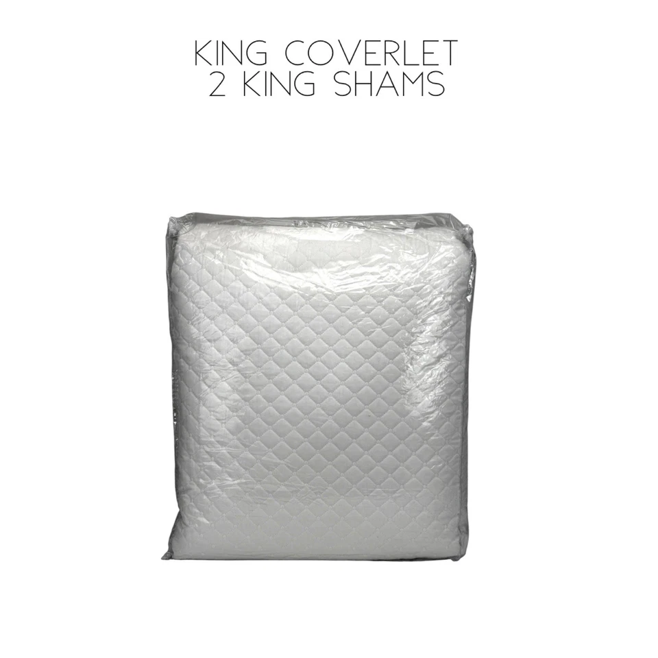 Charter Club Damasco Acolchado KING Juego de Cobertor y Fundas BLANCO Foto 4 de 4