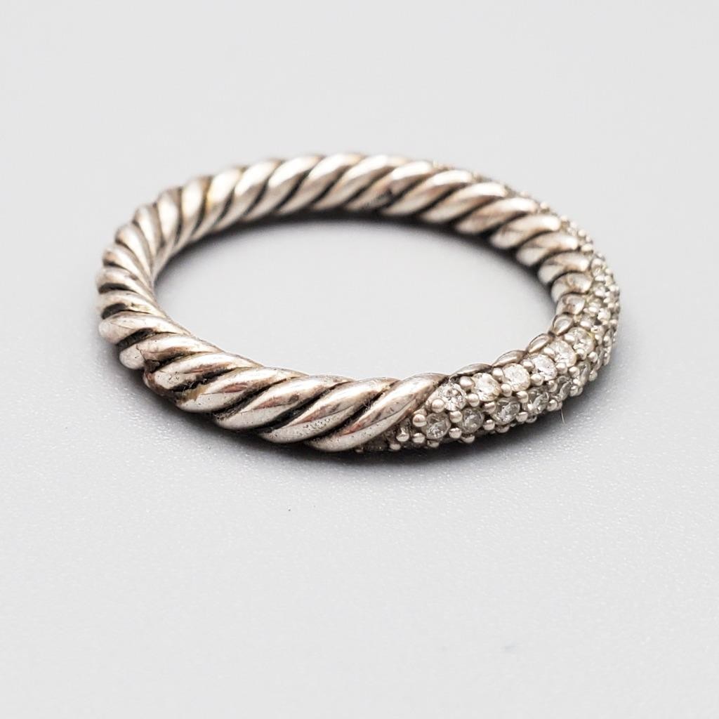 Petite Pavé Stack Ring Sterling Silver Diamond 3m… - image 6