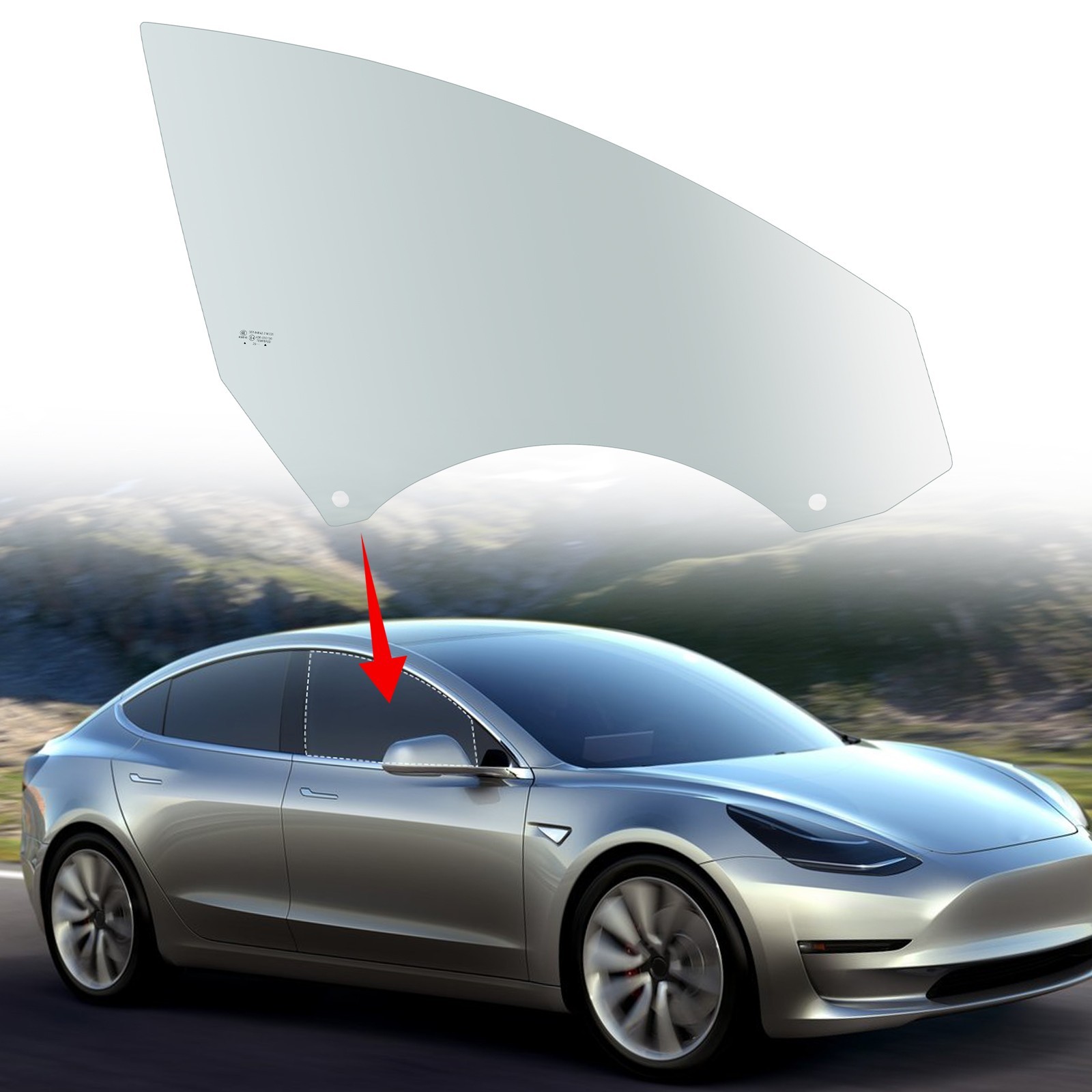 Fits 2017-2023 Tesla Model 3 Passenger Right Side Front Door Window Door Glass