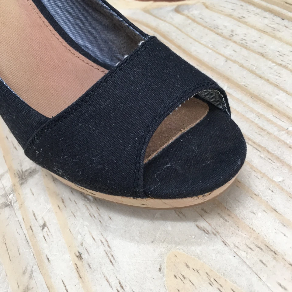 Zapatos de salón Toms para mujer 6,5 Stella negros sin cordones informales punta abierta cuña cómoda Foto 3 de 4